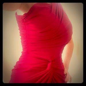 Red one shoulder Maggie London Valentine dress.