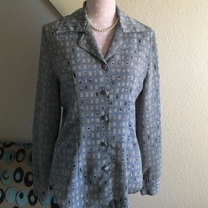 Blue/Grey Button Down Pattern Blouse- size: M