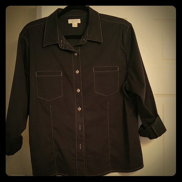 Navy shirt jacket with contrast stitching