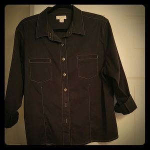 Navy shirt jacket with contrast stitching