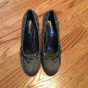 Black and white tweed heels