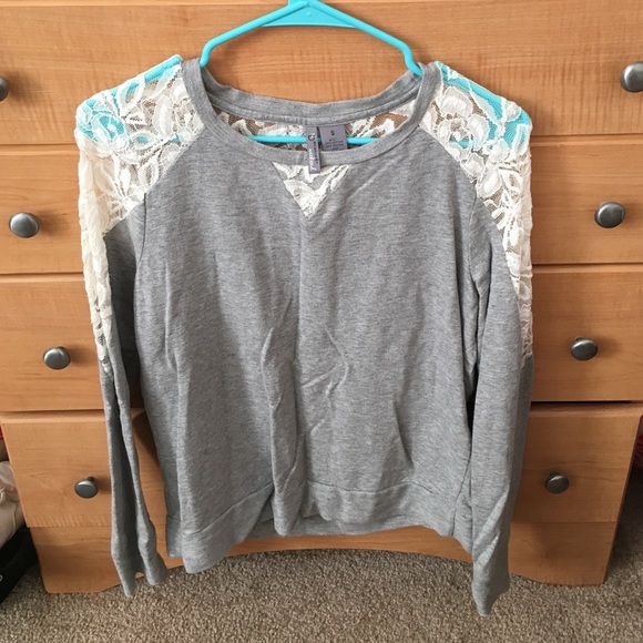 Lace shoulder sweater