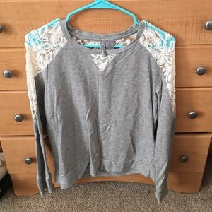 Lace shoulder sweater