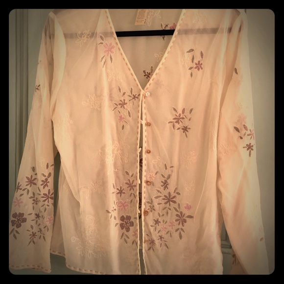 Sheer embroidered top by J.Jill