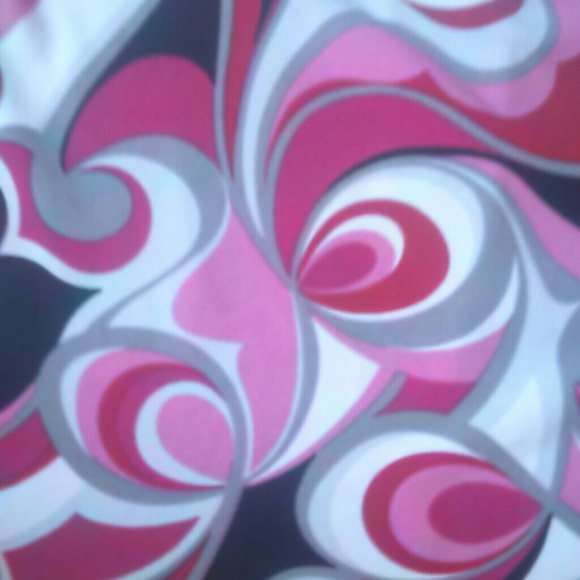 Red, white, pink, black and gray halter top.
