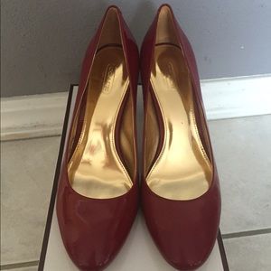 Coach Red patent leather heels with wood heel
