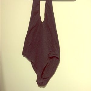 Gray Deep V bodysuit