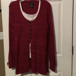 Red scoop neck cardigan