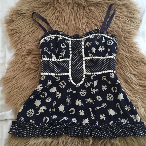 Nanette Lepore Silk Printed Navy Tank Top 00/0