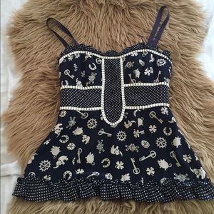 Nanette Lepore Silk Printed Navy Tank Top 00/0