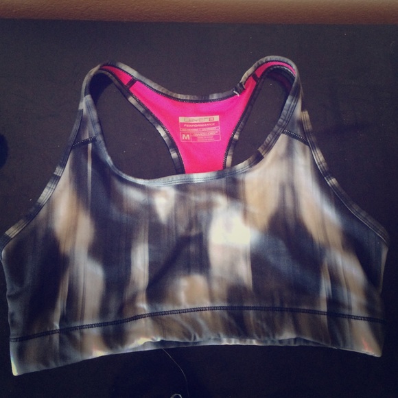 Black and white streaked sports bra