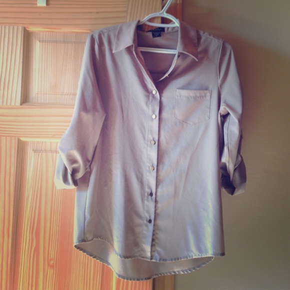 Beige button up blouse with gold buttons