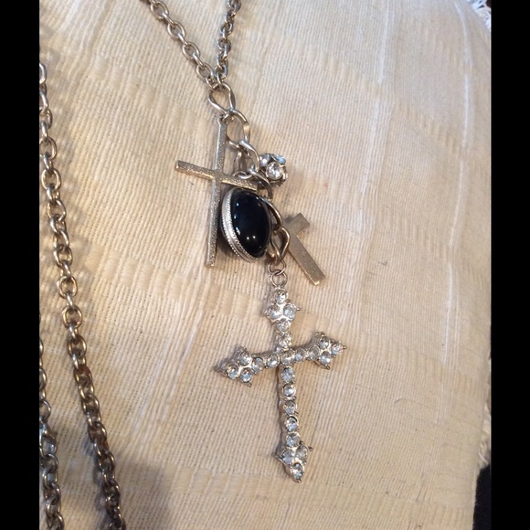 Long silver cross necklace