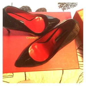 CharlesJourdan Blk Patent Leather Suede Stiletto