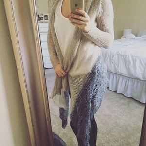 Gray Pink & Blue Waterfall Knit Sweater