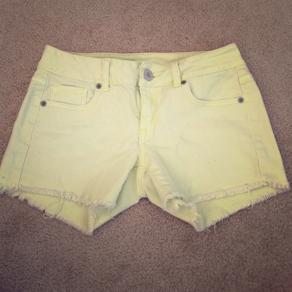 American Eagle midi neon yellow denim cut offs