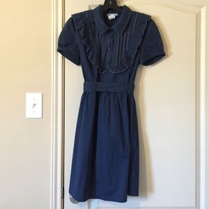 Anthropologie bib style with pleats navy dress
