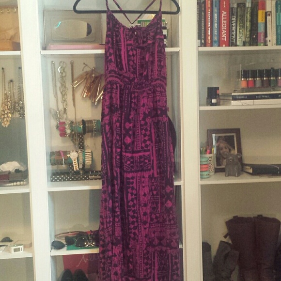 Fuschia and navy tribal print dress