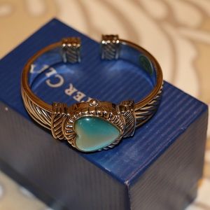 Silver Bangle Locket Watch w/ Turquoise Heart