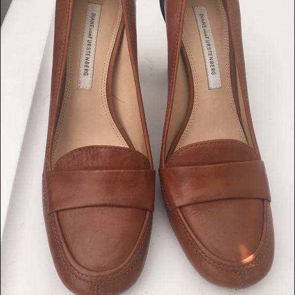 Brown high heel leather loafers