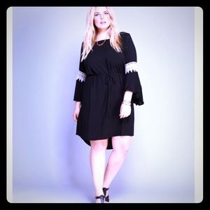 Lovely Crocheted Black Bell Sleeve Hippie Dress 🌻