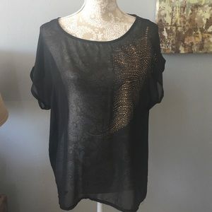 Sheer Black Top with Gold Appliqué