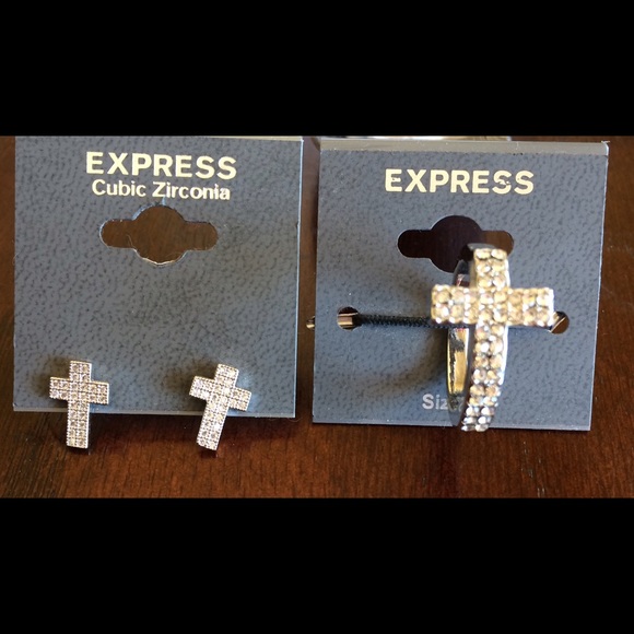 Express Silver Cross Earrings and Ring