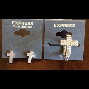 Express Silver Cross Earrings and Ring