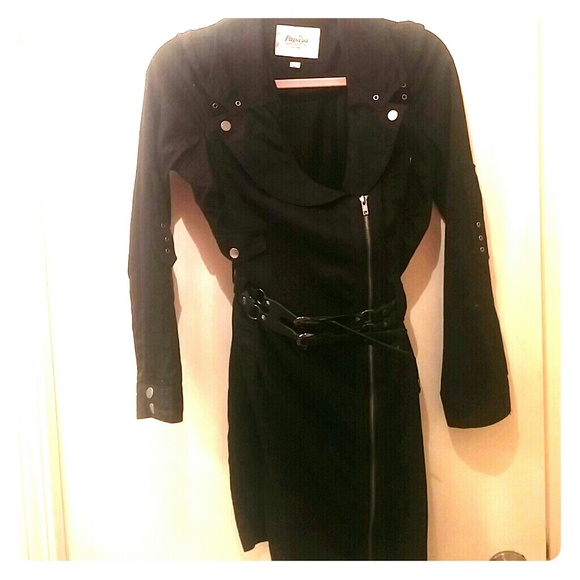 Black Military style zip up buckle dress