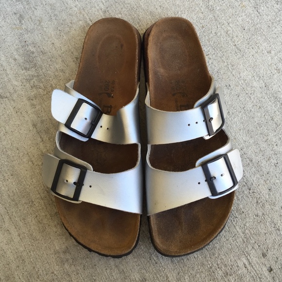 Silver Birkenstock sandals
