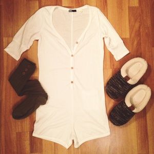 BDG white thermal onesie pajamas