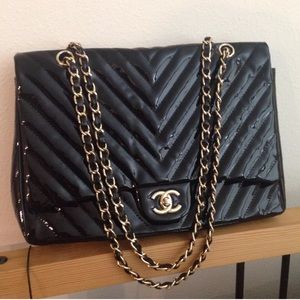 Chanel Patent Classic Chevron Jumbo Bag