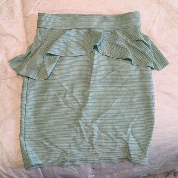 Aqua pencil skirt with ruffle