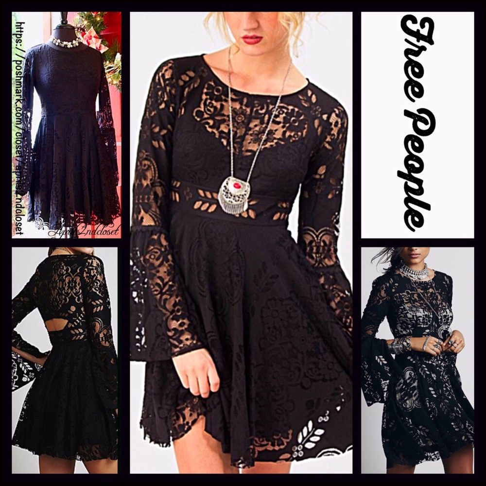 โSOLDโFree People Black A-Line Lace Slip Dress - Picture 6 of 8