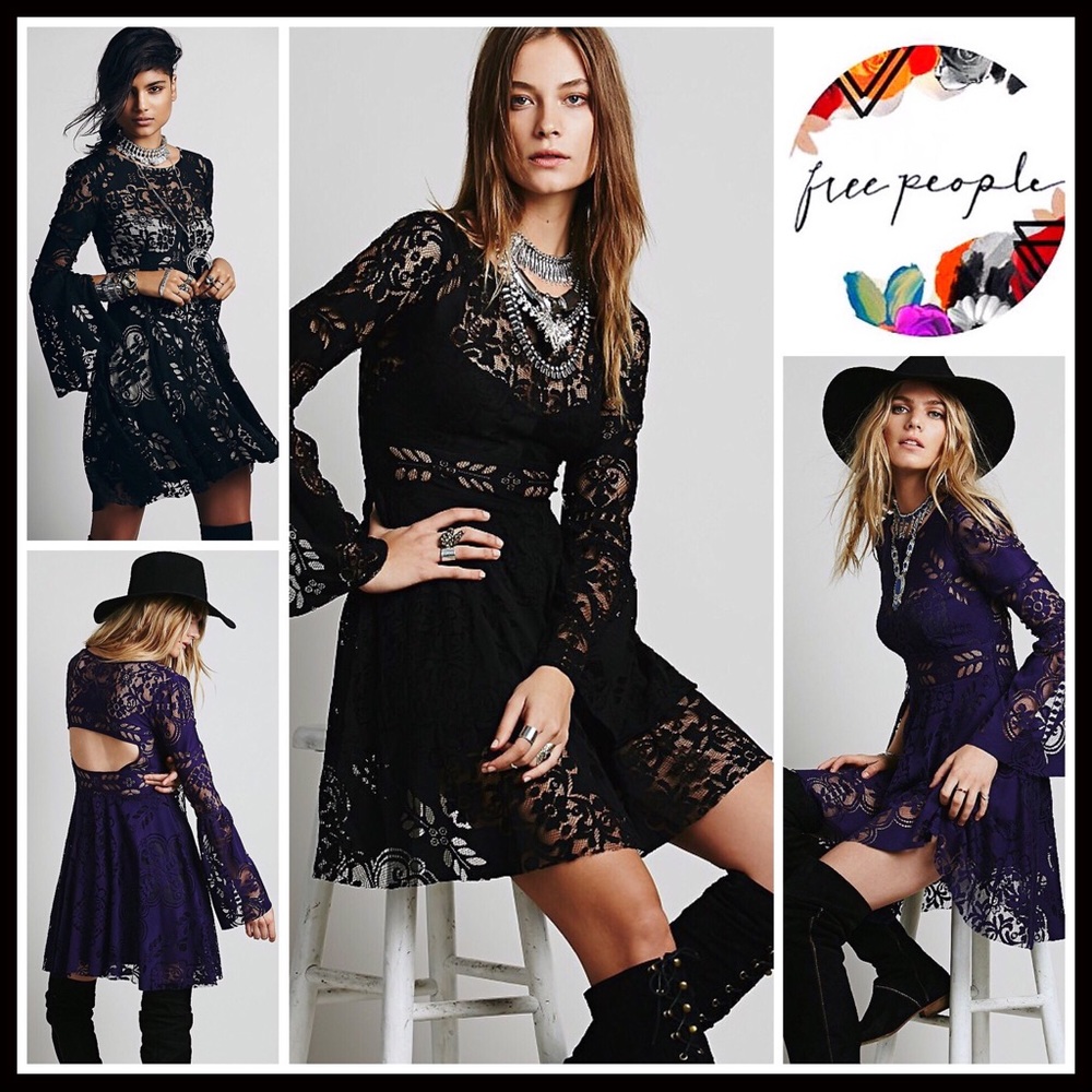 โSOLDโFree People Black A-Line Lace Slip Dress - Picture 1 of 8