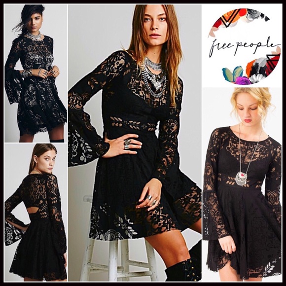 ❌SOLD❌Free People Black A-Line Lace Slip Dress - Picture 8 of 8