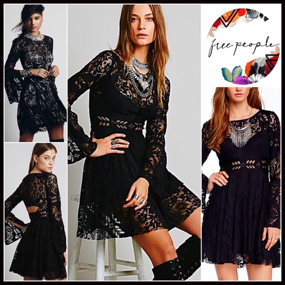 ❌SOLD❌Free People Black A-Line Lace Slip Dress - Picture 7 of 8