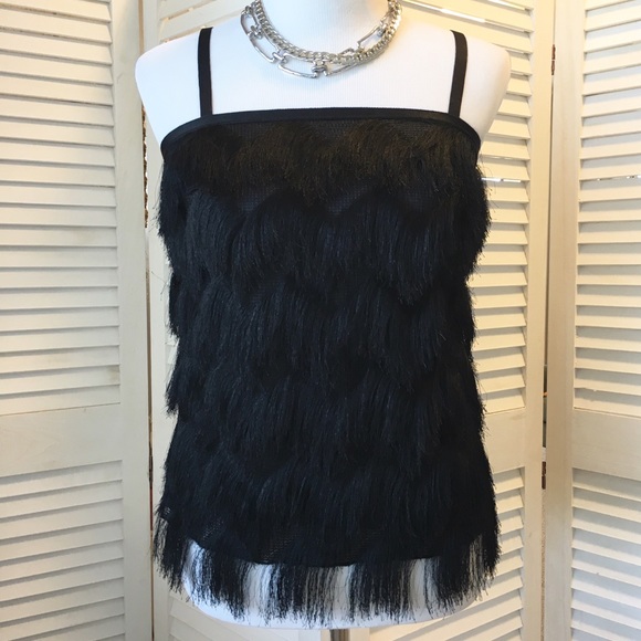 ‼️SOLD‼️ Max Studio sexy black eyelash fringe top - Picture 2 of 4