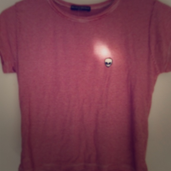 Brandy Melville Red Striped Alien Crop Top