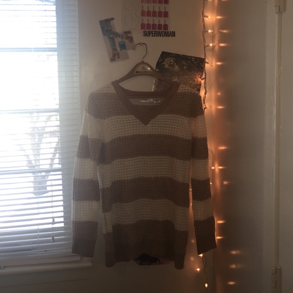Beige & White Striped Sweater