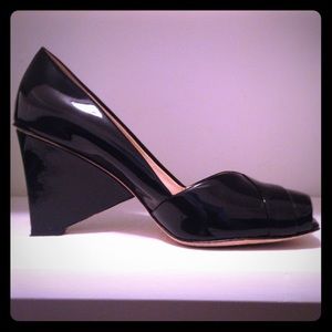 Via Spago 7 Black Patent Leather Wedges