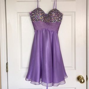 Purple strapless dress