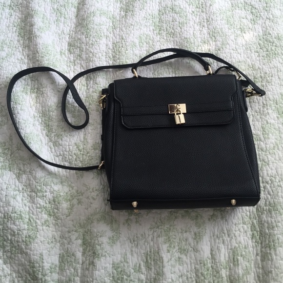 Black convertible messenger/backpack w/ gold - Picture 2 of 4