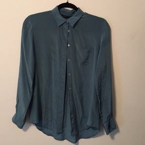 Zara Silk Deep Sky Blue Top Size: M