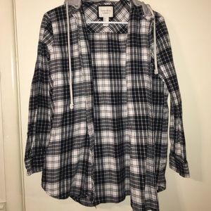 Flannel button up with hoodie