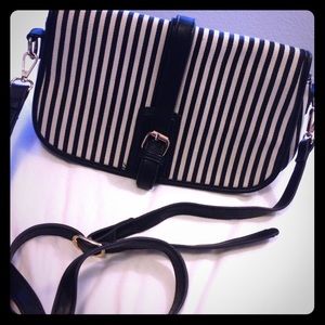 Black and white striped cross body bag