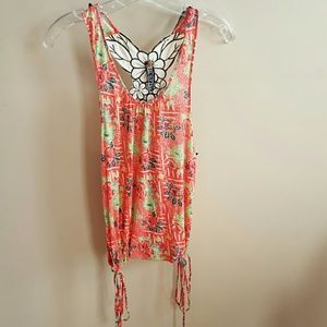 Free People floral print applique top XS