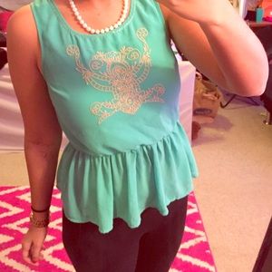 Beaded teal elegant tank top