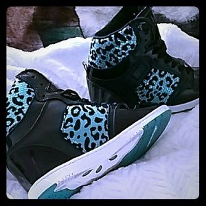 Hott!!! Baby blue ocelot print high top wedges!
