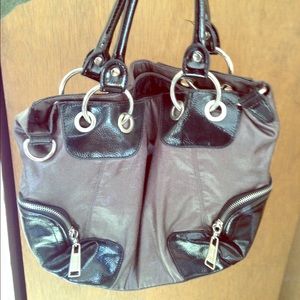 Gray and black leather purse